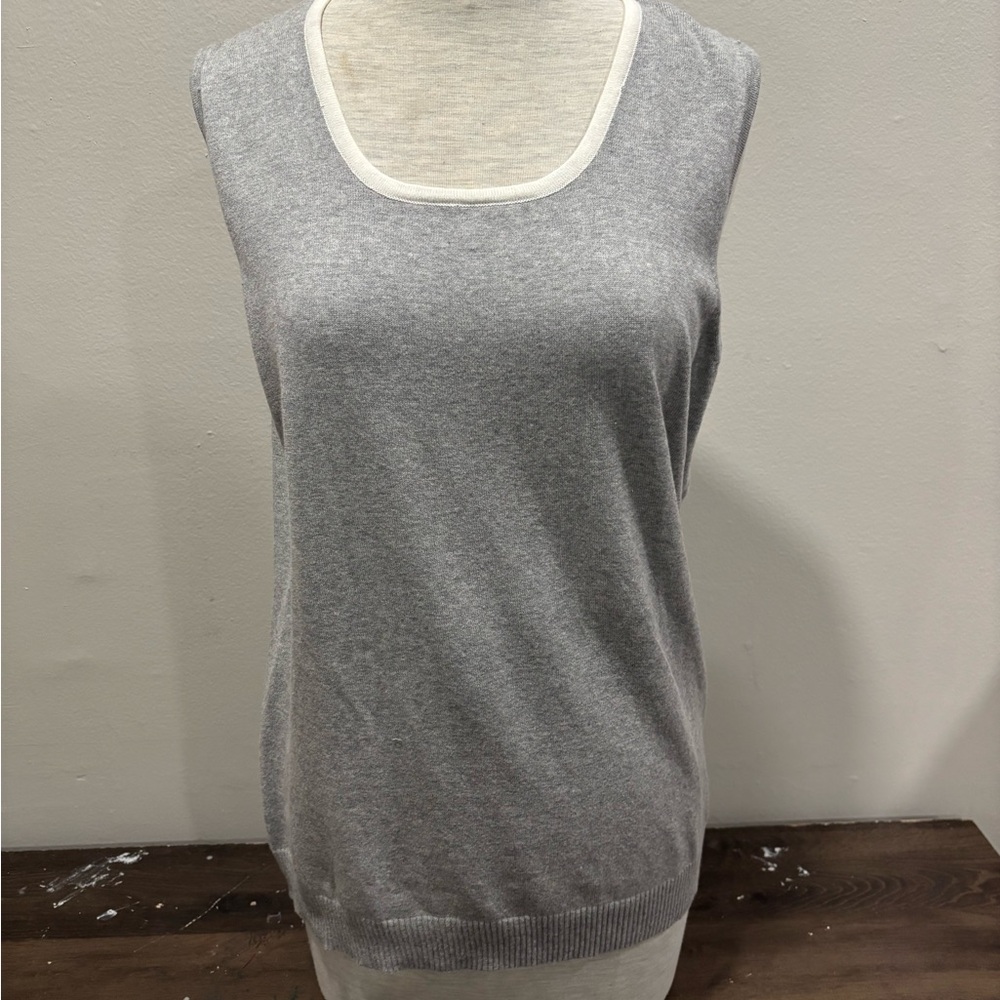Denim&Co Gray Knit Top with White Trim